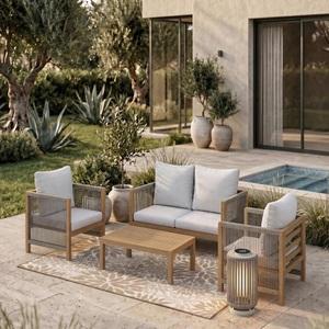 Bessagi Garden, Gartenlounge Effie Hellgrau Holz/textil  124/64,5/63,5 cm 
