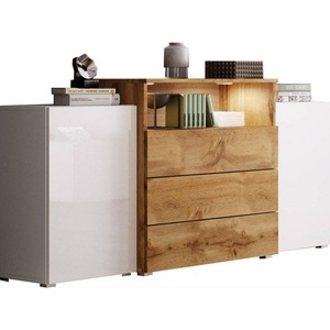 P & B, Sideboard Urbaniii Weiss/eiche Wotan  150/80,7/39 cm 3 Schublade(n) 