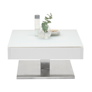 Xora, Xora Couchtisch in metall, glas, holzwerkstoff 75/75/38 cm , Mariko , weiss, Edelstahlfarben , 75x38x75 cm , gebürstet,matt,farbig, matt,Nachbildung , Stauraum , 000575010701, 
