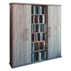 VCM, Holz CD DVD Stand Regal Schrank Aufbewahrung Standregal Santo Glastür Holz CD DVD Stand Regal Schrank Aufbewahrung Standregal Santo Glastür, MID.YOU Cd-regal in eichefarbe , 'Santo' _ Eichefarben , Holzwerkstoff , 15 Fächer , 86x91.5x18 cm , Dekorfolie,klar,Nachbildung , 000657004503