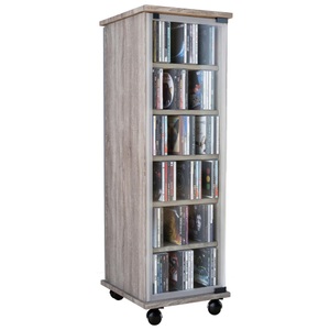 VCM, Holz CD DVD Stand Regal Schrank Standregal Rollen drehbar Valenza Glastür Holz CD DVD Stand Regal Schrank Standregal Rollen drehbar Valenza Glastür