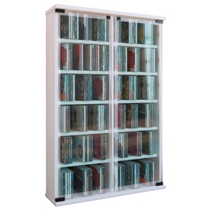 VCM, Holz CD DVD Stand Regal Schrank Aufbewahrung Standregal Galerie Glastür Holz CD DVD Stand Regal Schrank Aufbewahrung Standregal Galerie Glastür, MID.YOU Cd-regal in weiß , 'Galerie' _ Weiss , Holzwerkstoff , 10 Fächer , 60x92x18 cm , Dekorfolie,klar,Nachbildung , 000657005805