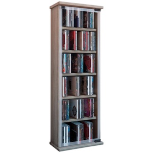 VCM, Holz CD DVD Stand Regal Schrank Aufbewahrung Standregal Ständer Classic Glastür Holz CD DVD Stand Regal Schrank Aufbewahrung Standregal Ständer Classic Glastür, MID.YOU Cd-regal in eichfarbe , 'Classic' _ Eichefarben , Holzwerkstoff , 5 Fächer , 31x92x18 cm , Dekorfolie,klar,Nachbildung , 000657005906