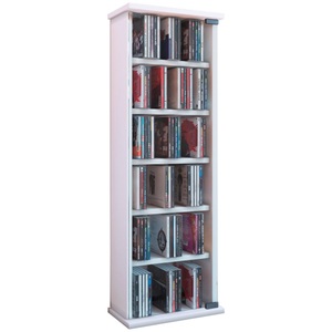 VCM, Holz CD DVD Stand Regal Schrank Aufbewahrung Standregal Ständer Vetro Glastür Holz CD DVD Stand Regal Schrank Aufbewahrung Standregal Ständer Vetro Glastür, MID.YOU Cd-regal in weiß , 'Vetro' _ Weiss , Holzwerkstoff , 5 Fächer , 31x92x18 cm , Dekorfolie,klar,Nachbildung , 000657006006