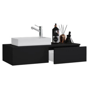 MID.YOU, MID.YOU Gästebad 85 cm , Gudas , Schwarz , Holzwerkstoff , 1 Schubladen , 85 cm , melaminharzbeschichtet,glänzend,Nachbildung , hängend , 000657017202, VCM - 2-tlg Badmöbel Set Gäste WC Gästebad Waschplatz Waschtisch klein schmal Gudas, 85cm, Schwarz
