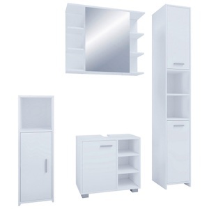 VCM, 4-tlg. Komplett Badmöbel Badschrank Bad Unterschrank Hochschrank Set Zalo I 4-tlg. Komplett Badmöbel Badschrank Bad Unterschrank Hochschrank Set Zalo I, MID.YOU Badezimmer 140 cm , Zalo , Weiss , Holzwerkstoff , 140 cm , melaminharzbeschichtet,Nachbildung , stehend, Spiegel mit Ablage , 000657021216