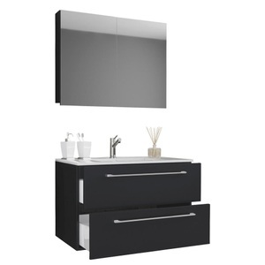 VCM, 3-tlg. Badmöbel Set 3-tlg. Badmöbel Set, MID.YOU Badezimmer 80 cm , 3Tlg-Badinos , Schwarz , Metall , 2,2 Schubladen , 80 cm , melaminharzbeschichtet,Nachbildung , hängend , 000657023217