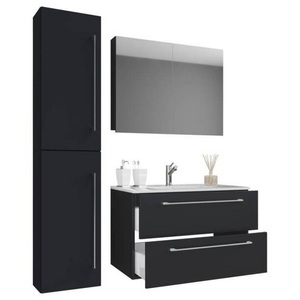 MID.YOU, MID.YOU Badezimmer 61 cm , Badinos , Schwarz , Metall , 2,2 Schubladen , 61 cm , melaminharzbeschichtet,Nachbildung , hängend , 000657023327, VCM - 4-tlg. Badmöbel Set Badinos, 60 cm, Schwarz