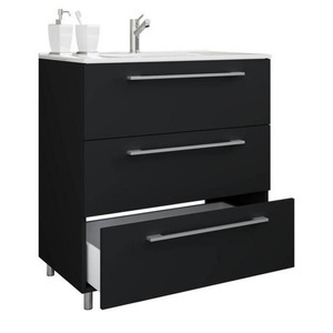 VCM, 2-tlg. Badmöbel Set 2-tlg. Badmöbel Set, MID.YOU Waschtischkombi 60 cm , Schubo , Schwarz , Metall , 3 Schubladen , 60 cm , melaminharzbeschichtet,melaminharzbeschichtet,Nachbildung,Nachbildung , stehend , 000657025702