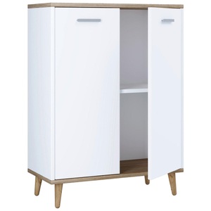 MID.YOU Kommode 60/81/28 cm , Landos , Weiss, Honigeiche , Kunststoff , 60x81x28 cm , melaminharzbeschichtet,Nachbildung , stehend , 000657025311