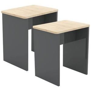 VCM, 2er Set Holz Sitzhocker Würfel Fußablage Beistelltisch Esal 2er Set Holz Sitzhocker Würfel Fußablage Beistelltisch Esal, VCM - 2er Set Holz Sitzhocker Würfel Fußablage Beistelltisch Esal, 45cm, Anthrazit / Honig-Eiche