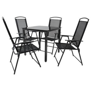 Ambia Garden, Ambia Garden Gartentischgruppe , 918150 VCM 5-Tlg Sitzgruppe , Schwarz , Metall, Glas, Textil , Stühle klappbar , 000657038603, Ambia Garden Gartentischgruppe , 918150 VCM 5-Tlg Sitzgruppe , Schwarz , Metall, Glas, Textil , Stühle klappbar , 000657038603