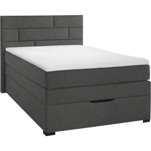 Carryhome, Carryhome Boxspringbett 120/200 cm in hellgrau , Space , Textil , Kiefer , vollmassiv , H2=mittel bis ca.80kg , 120x200 cm , lackiert,Webstoff,Echtholz , Federkernmatratze, Topper durchgehend,Federkernmatratze, Topper durchgehend,Federkernmatratze, T