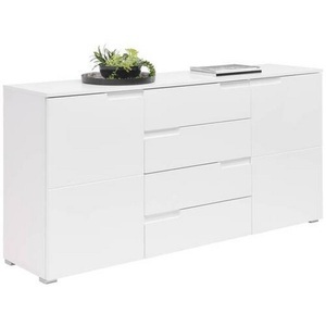 Fredriks, home24 Sideboard Larado, HBZ Sideboard »Spice weiss Hochglanz, Wohnzimmerschrank BxHxT 165x80x40 cm«, (1 St.), Mit 2 Türen, 4 Schubkästen, 2 Einlegeböden verstellbar