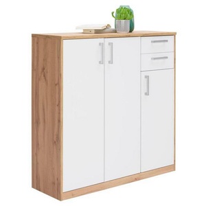 Xora, Xora Kommode 106/110/36 cm , Easy , weiss, Eichefarben , Holzwerkstoff , 5 Fächer , 2 Schubladen , 106x110x36 cm , Dekorfolie,Nachbildung , Beimöbel erhältlich,Beimöbel erhältlich,Beimöbel erhältlich , 000017003309, 