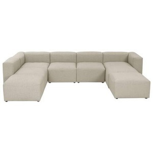 MAX WINZER, Max Winzer® Wohnlandschaft »Lena«, (Spar-Set, 7 St.), Sofa-Set 01 aus 7 Sitz-Elementen, individuell kombinierbar, Max Winzer Wohnlandschaft in flachgewebe creme , Lena , Textil , 350x250 cm , Flachgewebe , Rücken echt , 001775007715