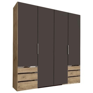 fresh to go, Fresh To Go Kleiderschrank »Level«, MID.YOU Drehtürenschrank in graphitfarben, eichefarben , Level 36A 200Cm Graphit/Eiche , Metall, Kunststoff , 2 Fächer , 6 Schubladen , 200x216x58 cm , Dekorfolie,Nachbildung , 001787042505