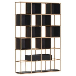 Jack und Alice, home24 Regalwand Harbin II, Lomoco Regal 108/160/25 cm schwarz, goldfarben , Porto -Lomoco- , Holz , Akazie,Akazie , massiv,massiv , 9 Fächer , 108x160x25 cm , lackiert,lackiert,lackiert, gebeizt, sandgestrahlt,lackiert, gebeizt, sandgestrahlt,Echtholz,Echtholz , 001877082402