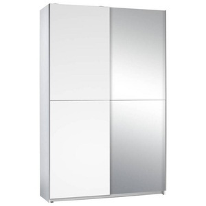 undefined, Schwebetürenschrank mit Spiegel, Teleskopkleiderstange und zusätzlichen Boden, P & B Schwebetürenschrank in weiss , Fast B: 125 CM WEIß , Glas , 6 Fächer , 125x195.5x38 cm , Dekorfolie,Dekorfolie,verspiegelt , 002522011102
