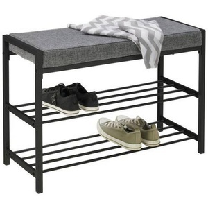Carryhome, Carryhome Schuhregal 80/52/30 cm , Daniela , Schwarz, Dunkelgrau , Metall, Textil , 80x52x30 cm , pulverbeschichtet,Chenille , 002540003902, Carryhome Schuhbank 80/52/30 cm , Daniela , Schwarz, Dunkelgrau , Metall, Textil , 80x52x30 cm , pulverbeschichtet,Webstoff , Abstellfläche , 002540003902