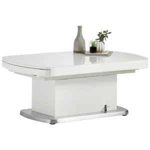 Venda, Venda Couchtisch in metall, glas, holzwerkstoff 120-180/75/50-78 cm , Faro , weiss , 75x50-78x120-180 cm , Bürstfinish,matt,lackiert , ausziehbar, höhenverstellbar , 002809002501, 