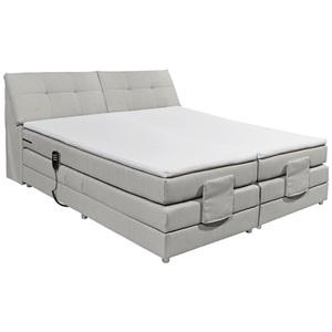 Esposa Boxspringbett 180/200 cm in silberfarben , Concord 2 , Textil , H2=mittel bis ca.80kg , 180 cm , glänzend,Mikrofaser , gepolstertes Kopfteil, Stoffauswahl, Topper geteilt , 002220002622