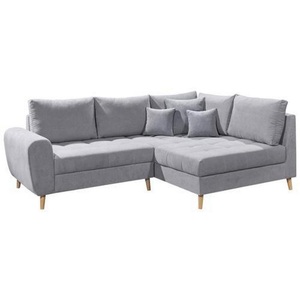 Moerteens, home24 Ecksofa Capstone, MID.YOU Ecksofa in mikrovelours hellgrau , Alice , Textil, Holzwerkstoff , Uni , 249x175 cm , Mikrovelours,Nachbildung , 002220026001