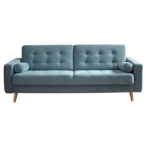 Moerteens, home24 Schlafsofa Borsh, MID.YOU Schlafsofa in textil blau , Fjord , 222x86x90 cm , Mikrovelours , Rücken echt , 002220030901