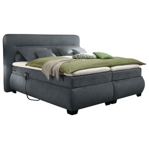 Fredriks, home24 Boxspringbett Tupa, MID.YOU Boxspringbett 180/200 cm in anthrazit , Evolution 3 , Textil , H2=mittel bis ca.80kg , 180 cm , Mikrovelours , Topper geteilt , 002220031709