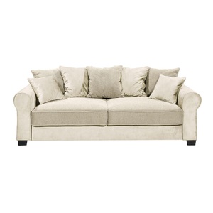 home24, home24 Schlafsofa Marcola, MID.YOU Dreisitzer-sofa in webstoff, mikrovelours creme , Aurelia Lux.3Dl , Textil, Holzwerkstoff , 247x95x115 cm , Webstoff, Mikrovelours,Webstoff, Mikrofaser , Schlafen auf Sitzhöhe, Rücken echt , 002220038401