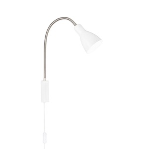 FISCHER & HONSEL, Fischer & Honsel Lolland 30389 Nachttischlampe, Schreibtischleuchte E27 Nickel (matt), Weiß, Fischer & Honsel Wandleuchte , 30389 Lolland , Weiss, Nickelfarben , Metall , 11x52 cm , matt , Schnurschalter, Flexarm , 003151109801