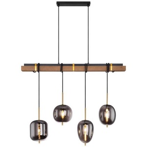 mutoni light, Hängeleuchte Blacky Metall schwarz matt 4xE14, Globo HÄNGELEUCHTE 100/18,5/140 cm , Blacky 15345-4H , Braun, Schwarz, Messingfarben , Holz, Metall , 18.5x140 cm , matt , 004558356404