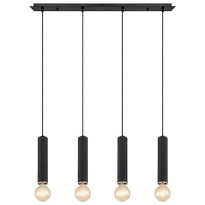mutoni light, Hängeleuchte Marion Metall schwarz matt 4xE27, Globo HÄNGELEUCHTE 93/10/120 cm , 15499-4H , Schwarz, Nickelfarben , Holz, Metall, Textil , 10x120 cm , 004558398203