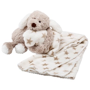 My Baby Lou, My Baby Lou Schmusedecke 90/75 cm , Mit Plüschtier - Dog & Star , weiss, Taupe , Textil , Stern , 90x75 cm , Plüsch , pflegeleicht , 008745000701
