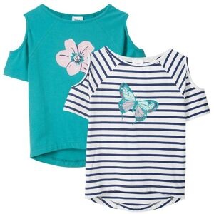 bonprix, bonprix Cold-Shoulder-Shirt mit Bio-Baumwolle (2er Pack)blau 128Mädchen