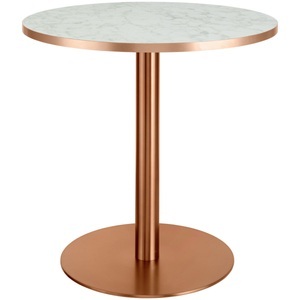 Vega, VEGA Esstisch Marvani Tischgestell Edelstahl kupfer; 75x80 cm (HxØ); Platte weiss/kupfer/marmoriert, Gestell kupfer; rund