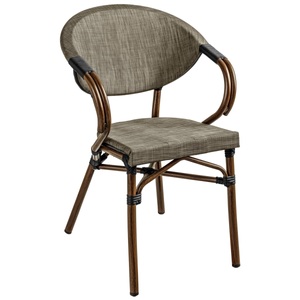 Vega, VEGA Outdoor Bistrostuhl Rimalia mit Armlehne; 58x56.5x82 cm (BxTxH); Sitz grau meliert, Gestell braun; 2 Stück / Pack