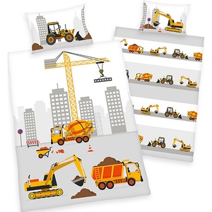 undefined, Herding Flanell Kinder-Wendebettwäsche Baustelle, Babybest® 2685207063 - Baustelle Flanell-Bettwäsche, 40x60 cm + 100x135 cm, 100% Baumwolle