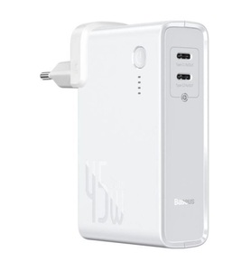 Apple,Asus,Blackberry,Google,HTC,Huawei,LG,Microsoft,Motorola,Nokia,OnePlus,Oppo,Samsung,Sony,Xiaomi, Baseus - 2in1 (45W) PD Dual USB C Quick Charge Ladegerät mit Power Delivery + 10000mAh Power Bank - Weiss, 
