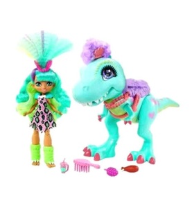 undefined, Mattel - Cave Club prähistorisches Puppenset Rockelle und ihr 55 cm grosser T-Rex mit beweglichem Kiefer, inkl. Zubehör, Spielzeug für Kinder, 