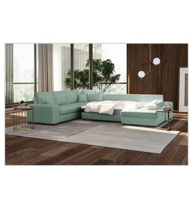 Florenzzi, Florenzzi - Panorama-Schlafsofa mit Rechtsseitiger Recamiere Salieri - Türkis und Dunkelbraun, 