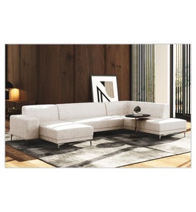 Florenzzi, Florenzzi - Panorama-Sofa mit Linkssseitiger Recamiere Allegra - Cremeweiss und Silber, 