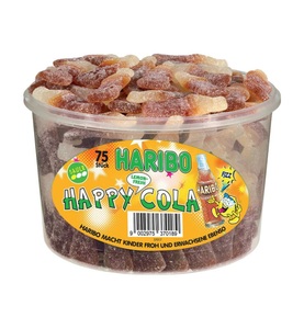 HARIBO, Haribo cola Dose 1125g, Haribo Gummibonbons Happy Cola sauer 75 Stück