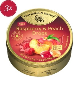 Cavendish & Harvey, Cavendish & Harvey Filled Raspberry & Peach Drops 175g, Himbeer & Pfirsich Drops gefüllt - 175g