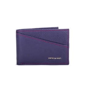 Ortiz & Reed, Brieftasche - Leder - dunkelblau und erdbeerrot - 11 x 8 x 2 cm, 