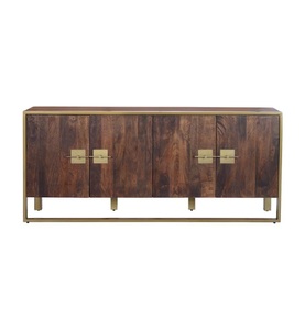 Giner y colomer, Giner Y Colomer - Sideboard 80 x 180 x 40 cm - Braun und Gold, Sideboard Mango dunkelbraun gold 180