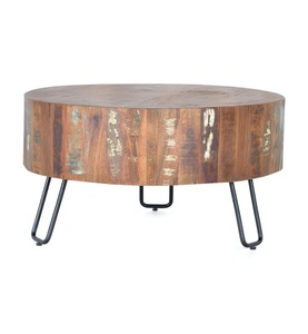 Giner y colomer, Giner Y Colomer - Beistelltisch 38 x 70 cm - Braun und Schwarz, Couchtisch Mayela Holz recycelt multicolor rund 70x70