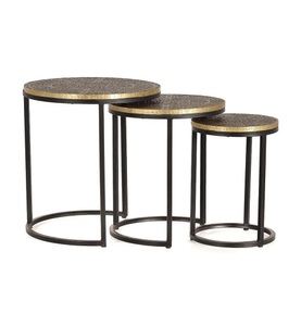 Giner y colomer, Giner Y Colomer - 3er-Set Beistelltische - Bronze und Braun und Schwarz, Beistelltisch Fayna Bronze rund (3er-Set)