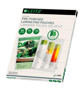 Leitz, Leitz Laminierfolie A4 80 ?m, Mediengewicht, LEITZ Laminiertasche A4 16918 glanz, 80my 100 Stk