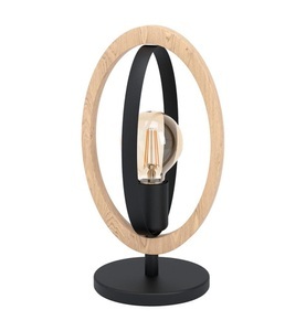 Eglo, Eglo - Tischlampe Basildon, Schwarz, Braun, Eglo Tischleuchte Basildon Schwarz-Holz | E27
